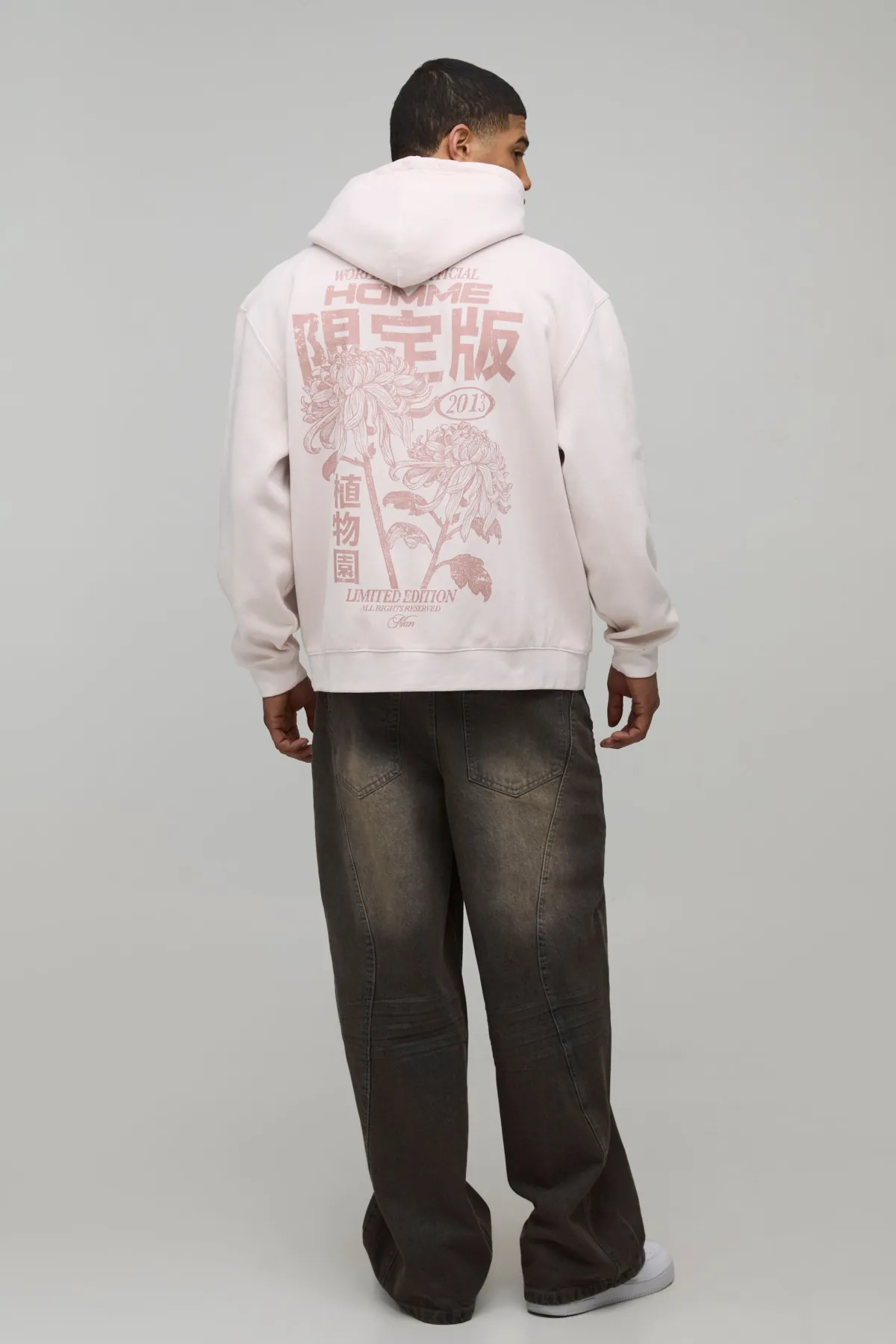 boohooMAN Sweat à Casynthétiqueche Oversize Imprimé Graphique Floral Délavé<Homme Sweats À Capuche Et Sweatshirts|Sweats À Capuche Et Sweats