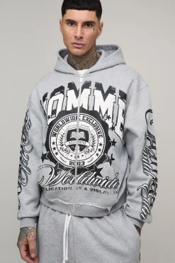 boohooMAN Sweat À Casynthétiqueche Oversize Long Avec Imprimé Varsity Gothique, Coutures Apparentes Et Fermeture Zippée<Homme Tout Afficher|Sweats À Capuche Tall