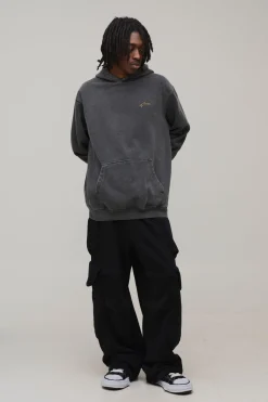 boohooMAN Sweat À Casynthétiqueche Oversize Imprimé Graffiti Effet Délavé Bhm<Homme Sweats À Capuche Et Sweatshirts|Sweats À Capuche Grande Taille