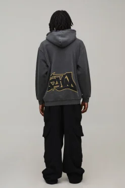 boohooMAN Sweat À Casynthétiqueche Oversize Imprimé Graffiti Effet Délavé Bhm<Homme Sweats À Capuche Et Sweatshirts|Sweats À Capuche Grande Taille