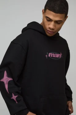 boohooMAN Sweat à Casynthétiqueche Oversize Homme Imprimé Étoile Bouffante<Homme Sweats À Capuche Et Sweatshirts|Sweats À Capuche Et Sweats