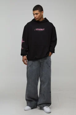 boohooMAN Sweat à Casynthétiqueche Oversize Homme Imprimé Étoile Bouffante<Homme Sweats À Capuche Et Sweatshirts|Sweats À Capuche Et Sweats