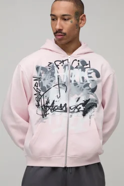 Sweat À Casynthétiqueche Oversize Ample Avec Imprimé Graffiti Spray Coloré Et Fermeture Zippée