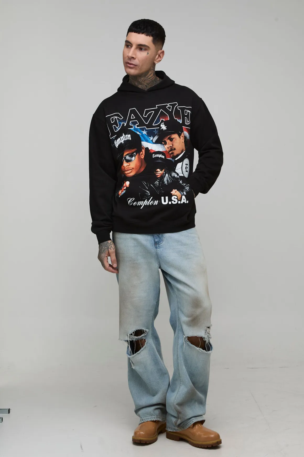 boohooMAN Sweat À Casynthétiqueche Oversize Délavé Charbon Imprimé Dragon Floral Tall<Homme Tout Afficher|Sweats À Capuche Tall