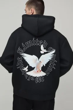 boohooMAN Sweat À Casynthétiqueche Oversize Édition Limitée En Scuba Contrecollé Imprimé Colombe<Homme Sweats À Capuche Et Sweatshirts|Sweats À Capuche Et Sweats