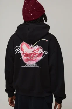 Sweat à Casynthétiqueche Oversize Boxy Cœur Cerise avec Fermeture Éclair
