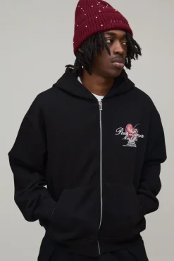 Sweat à Casynthétiqueche Oversize Boxy Cœur Cerise avec Fermeture Éclair