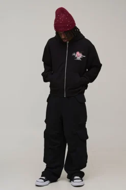 Sweat à Casynthétiqueche Oversize Boxy Cœur Cerise avec Fermeture Éclair