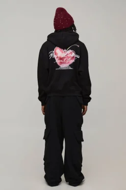 Sweat à Casynthétiqueche Oversize Boxy Cœur Cerise avec Fermeture Éclair