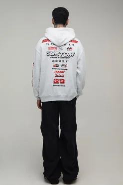 Sweat À Casynthétiqueche Oversize Gris Chiné Avec Imprimé Écusson Moto Tall