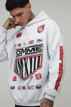 Sweat À Casynthétiqueche Oversize Gris Chiné Avec Imprimé Écusson Moto Tall