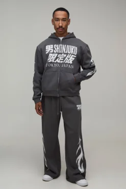 Sweat À Casynthétiqueche Oversize Boxy Anthracite Imprimé Moto Tokyo Avec Fermeture Éclair