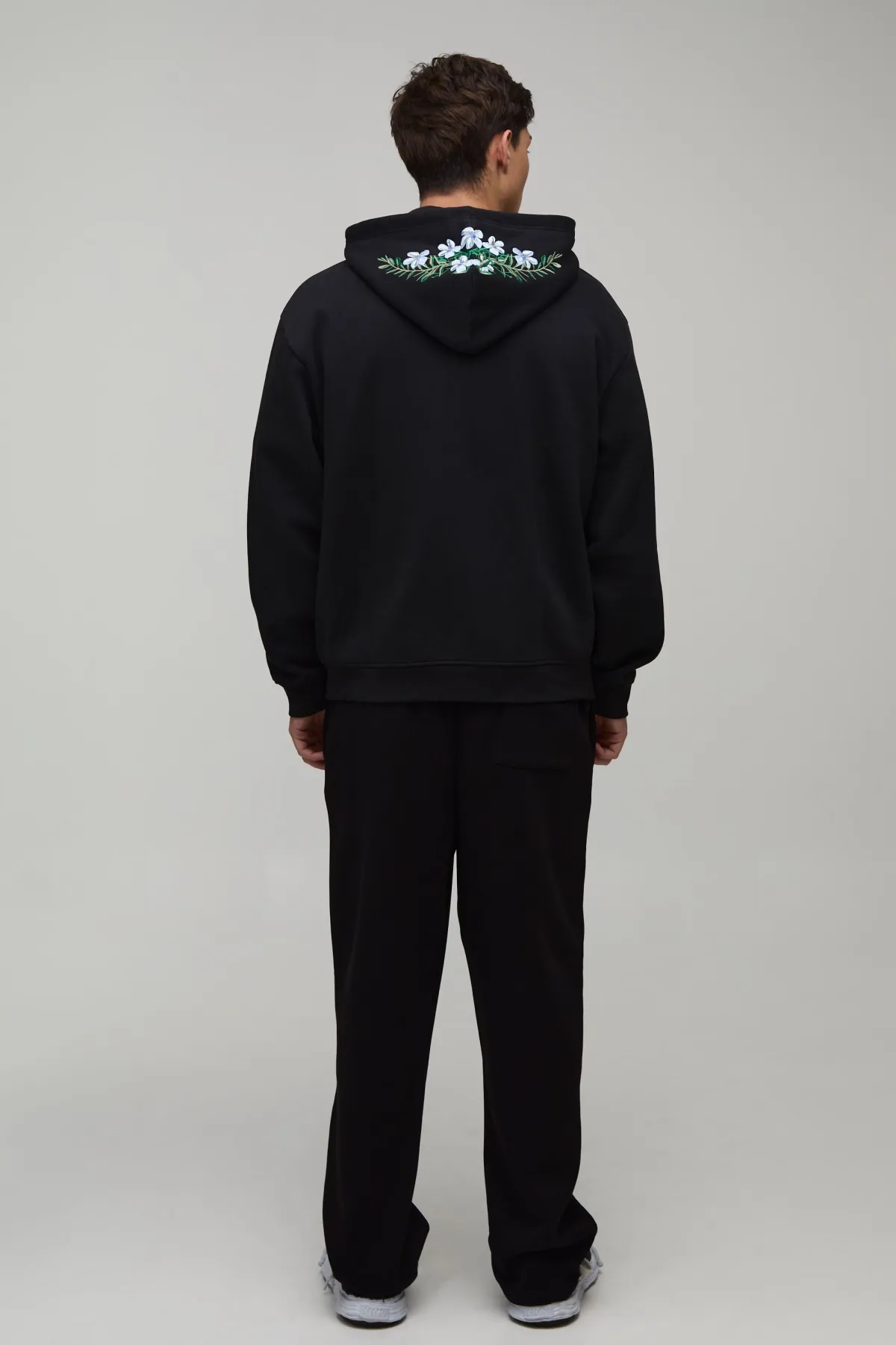 boohooMAN Sweat À Casynthétiqueche Oversize Boxy Zippé Avec Broderie Florale<Homme Sweats À Capuche Et Sweatshirts|Sweats À Capuche Et Sweats