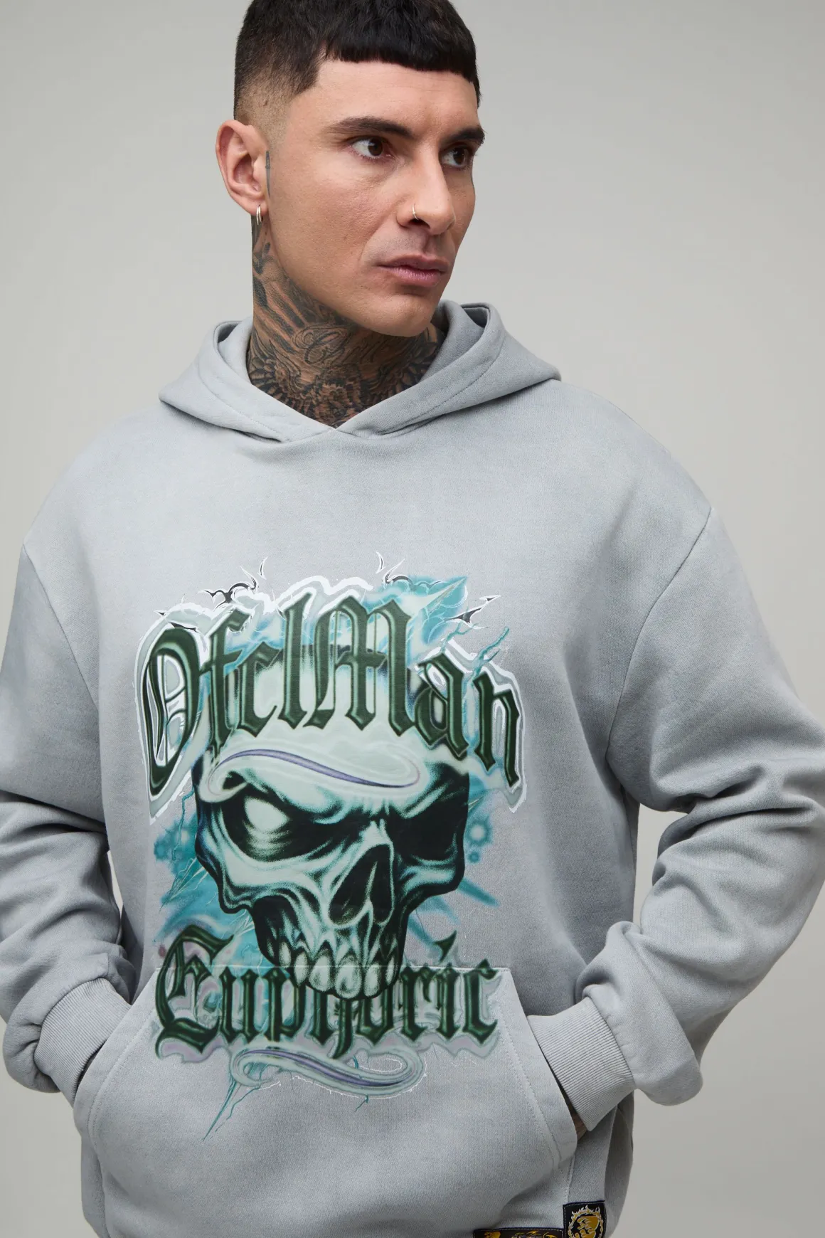 Sweat À Casynthétiqueche Oversize Délavé Avec Imprimé Tête De Mort Euphoric Pour Grande Taille