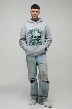 Sweat À Casynthétiqueche Oversize Délavé Avec Imprimé Tête De Mort Euphoric Pour Grande Taille