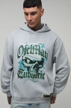 Sweat À Casynthétiqueche Oversize Délavé Avec Imprimé Tête De Mort Euphoric Pour Grande Taille