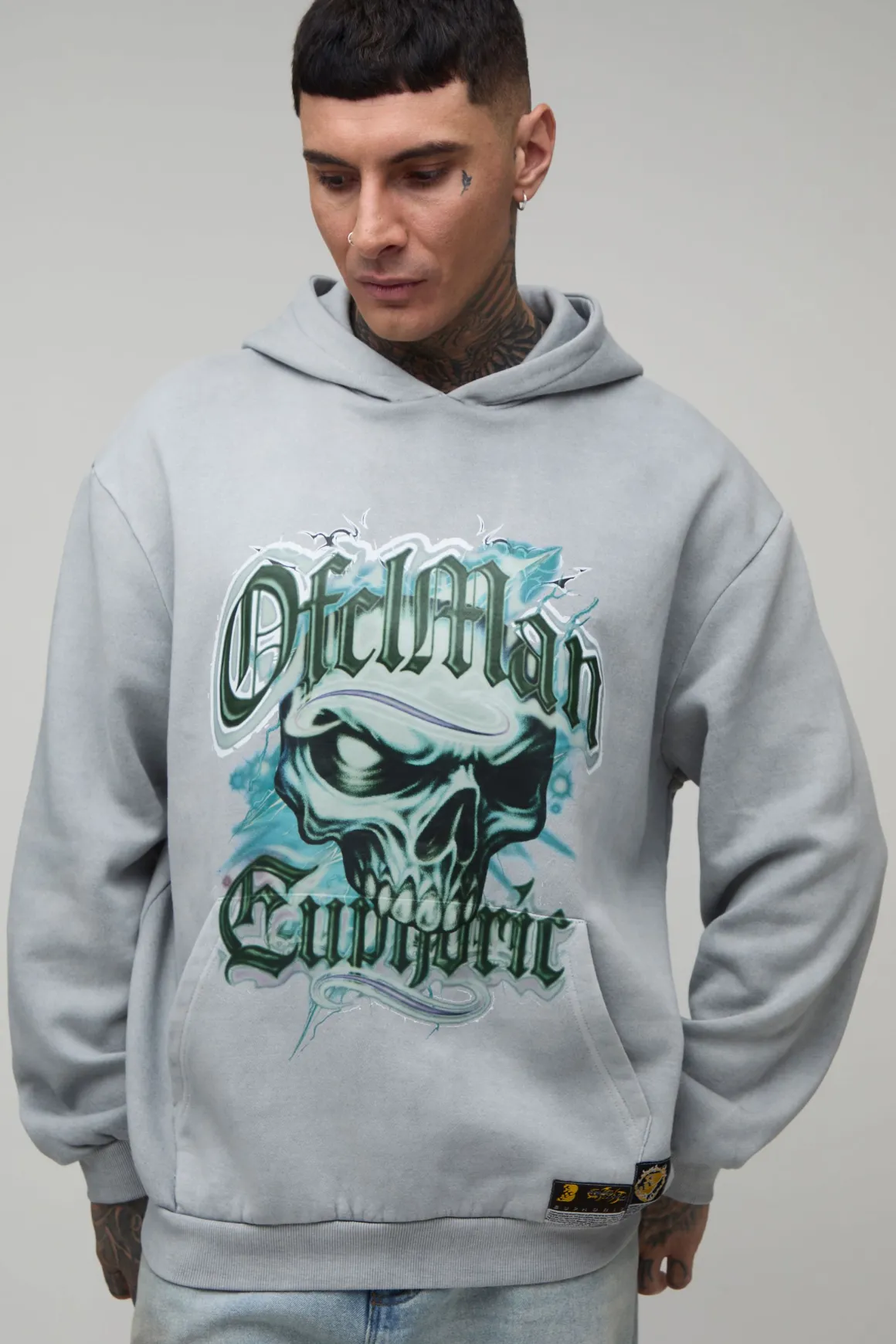 Sweat À Casynthétiqueche Oversize Délavé Avec Imprimé Tête De Mort Euphoric Pour Grande Taille