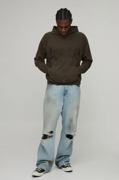Sweat à Casynthétiqueche Oversize Délavé avec Broderie en Molleton Bouclé