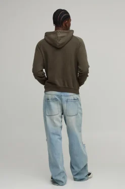 Sweat à Casynthétiqueche Oversize Délavé avec Broderie en Molleton Bouclé