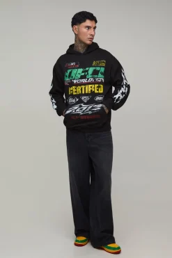 boohooMAN Sweat À Casynthétiqueche Oversize Imprimé Moto Pour Homme Grand<Homme Tout Afficher|Sweats À Capuche Tall