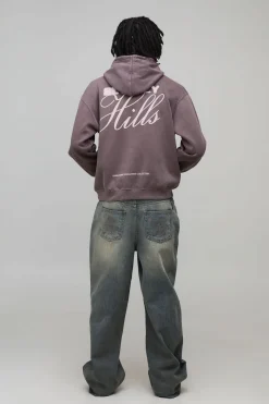 Sweat à Casynthétiqueche Oversize Délavé Chocolat avec Impression Bouffante Beverly Hills
