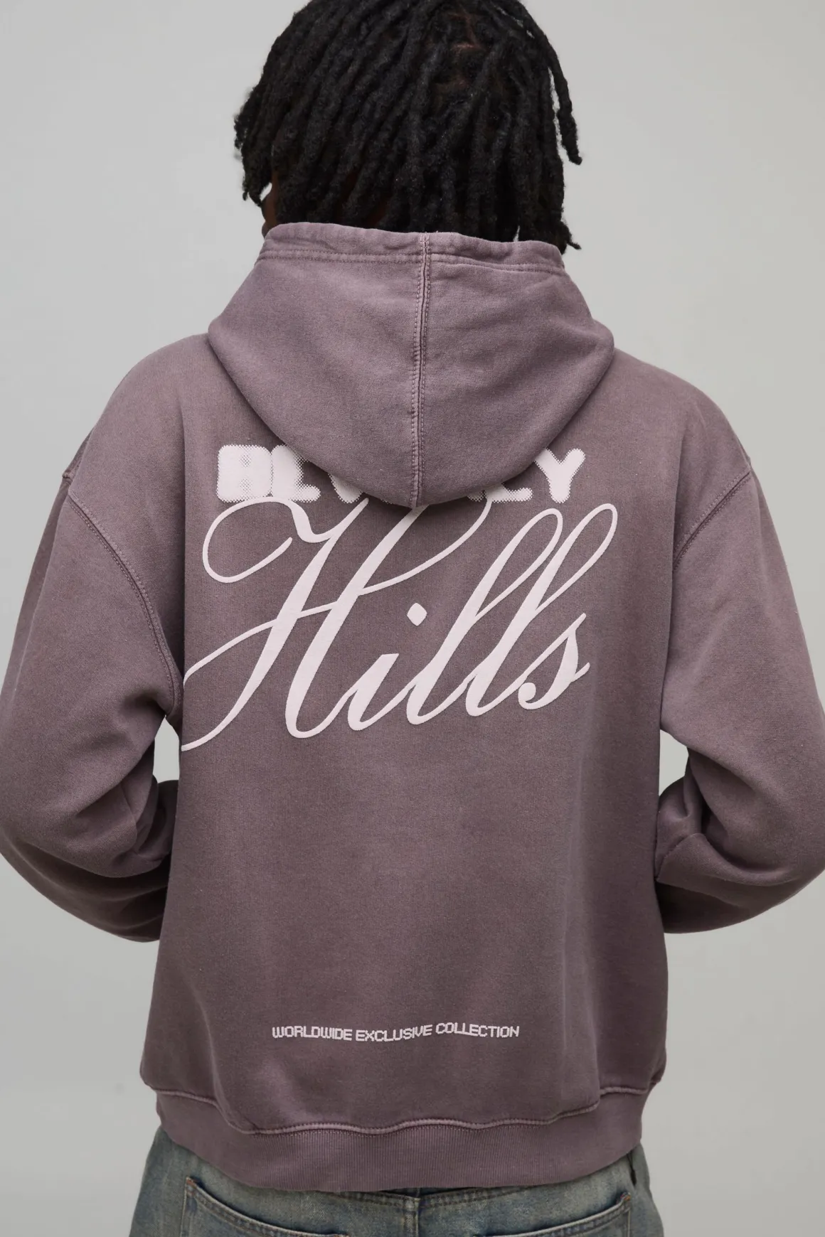 Sweat à Casynthétiqueche Oversize Délavé Chocolat avec Impression Bouffante Beverly Hills