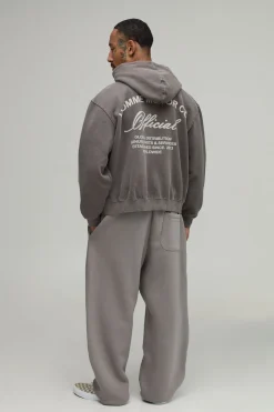 Sweat À Casynthétiqueche Oversize Boxy Taupe Délavé Imprimé Moteur Avec Fermeture Éclair