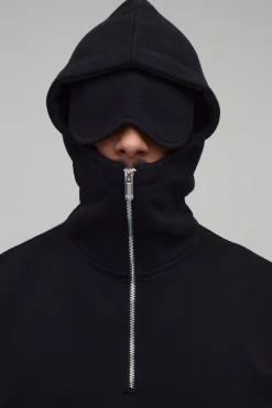 Sweat À Casynthétiqueche Oversize Coupe Boxy Avec Zip 1/4 Et Motif Masque De Nuit En Peluche