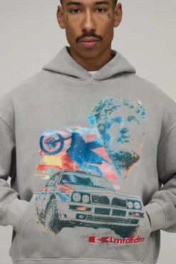 boohooMAN Sweat À Casynthétiqueche Oversize Boxy Graphique Moto Effet Délavé<Homme Sweats À Capuche Et Sweatshirts|Sweats À Capuche Et Sweats