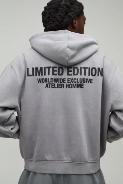 Sweat À Casynthétiqueche Oversize Boxy Édition Limitée Effet Lavé Avec Texte En Relief Et Fermeture Zippée