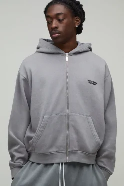 Sweat À Casynthétiqueche Oversize Boxy Édition Limitée Effet Lavé Avec Texte En Relief Et Fermeture Zippée