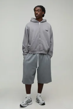 Sweat À Casynthétiqueche Oversize Boxy Édition Limitée Effet Lavé Avec Texte En Relief Et Fermeture Zippée