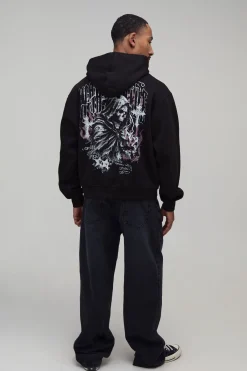 boohooMAN Sweat À Casynthétiqueche Oversize Ample À Imprimé Gothique Worldwide<Homme Sweats À Capuche Et Sweatshirts|Sweats À Capuche Et Sweats
