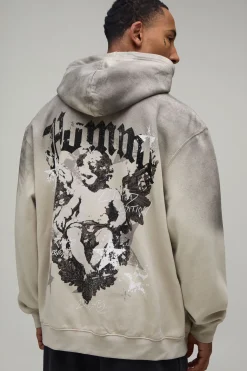 Sweat À Casynthétiqueche Oversize Gris Cendré Avec Imprimé Slogan