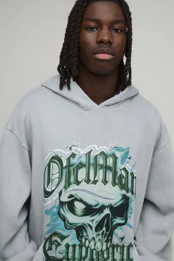 Sweat À Casynthétiqueche Oversize Délavé À Motif Tête De Mort Euphoric
