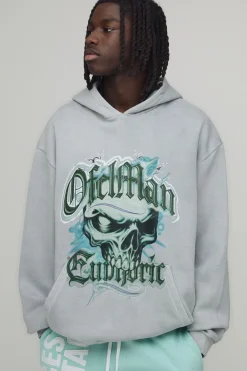 Sweat À Casynthétiqueche Oversize Délavé À Motif Tête De Mort Euphoric