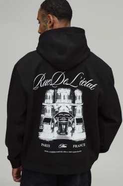 Sweat À Casynthétiqueche Oversize Noir Avec Imprimé Graphique Paris