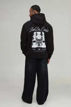Sweat À Casynthétiqueche Oversize Noir Avec Imprimé Graphique Paris
