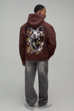 boohooMAN Sweat À Casynthétiqueche Oversize Imprimé Renaissance Avec Finition Spray Wash<Homme Sweats À Capuche Et Sweatshirts|Sweats À Capuche Et Sweats