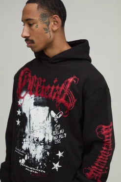 boohooMAN Sweat À Casynthétiqueche Oversize Imprimé Gothique<Homme Sweats À Capuche Et Sweatshirts|Sweats À Capuche Et Sweats