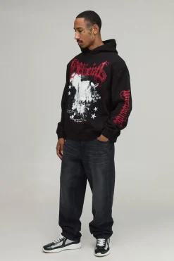 boohooMAN Sweat À Casynthétiqueche Oversize Imprimé Gothique<Homme Sweats À Capuche Et Sweatshirts|Sweats À Capuche Et Sweats