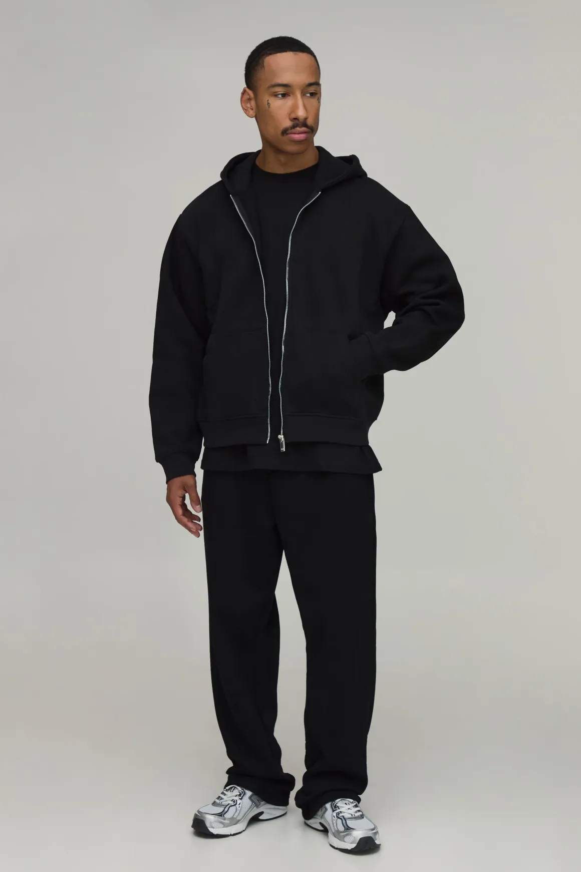 Sweat à Casynthétiqueche Oversize Boxy Basique avec Zip