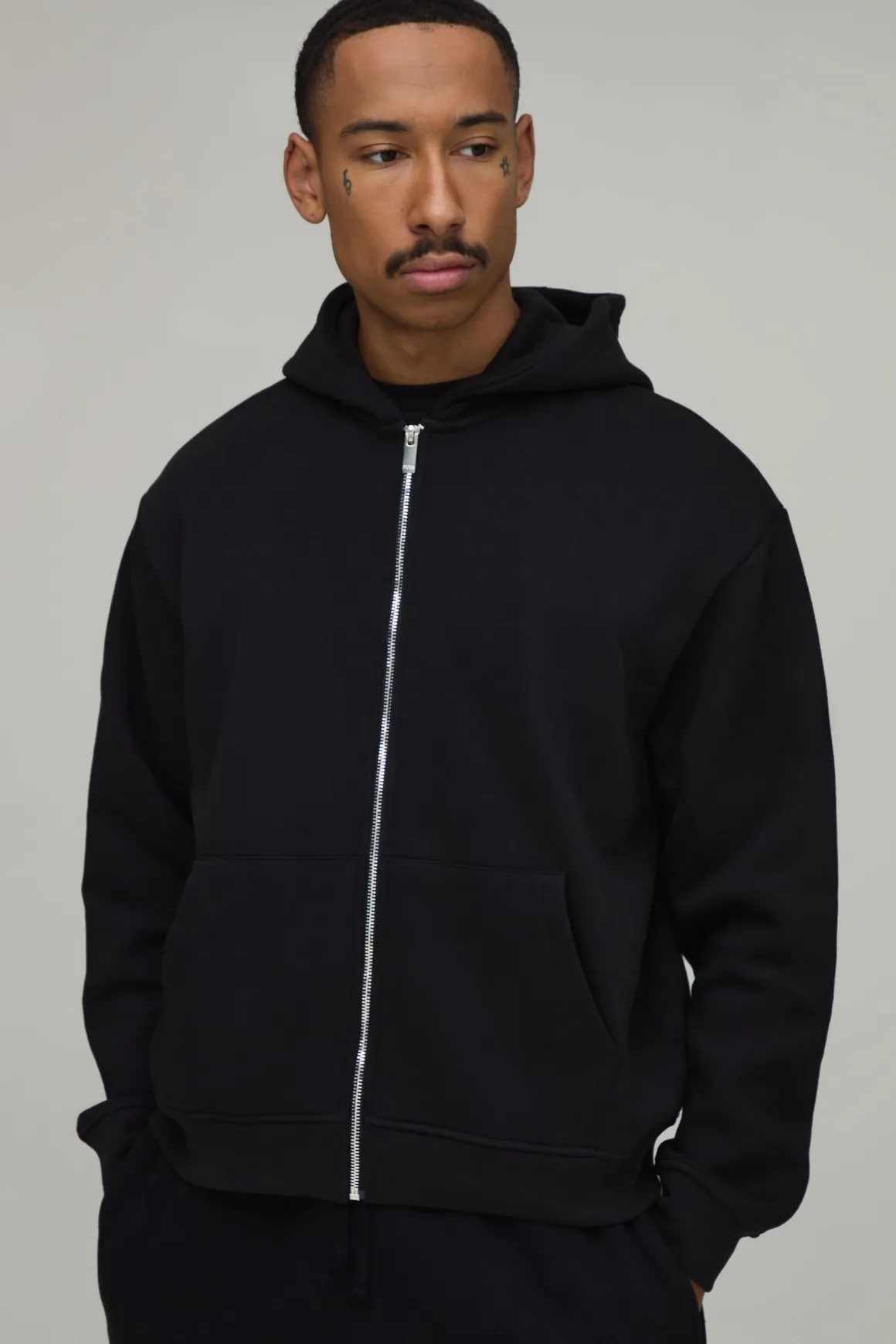Sweat à Casynthétiqueche Oversize Boxy Basique avec Zip