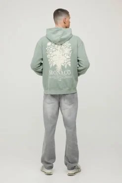Sweat À Casynthétiqueche Oversize Vert Délavé À Imprimé Floral Monaco