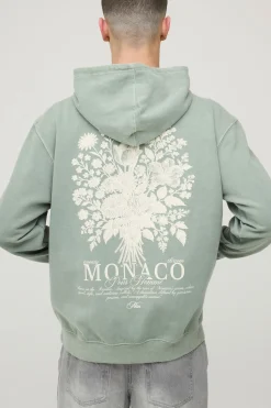 Sweat À Casynthétiqueche Oversize Vert Délavé À Imprimé Floral Monaco