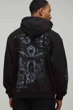 boohooMAN Sweat À Casynthétiqueche Oversize À Imprimé Renaissance Tonal<Homme Sweats À Capuche Et Sweatshirts|Sweats À Capuche Et Sweats