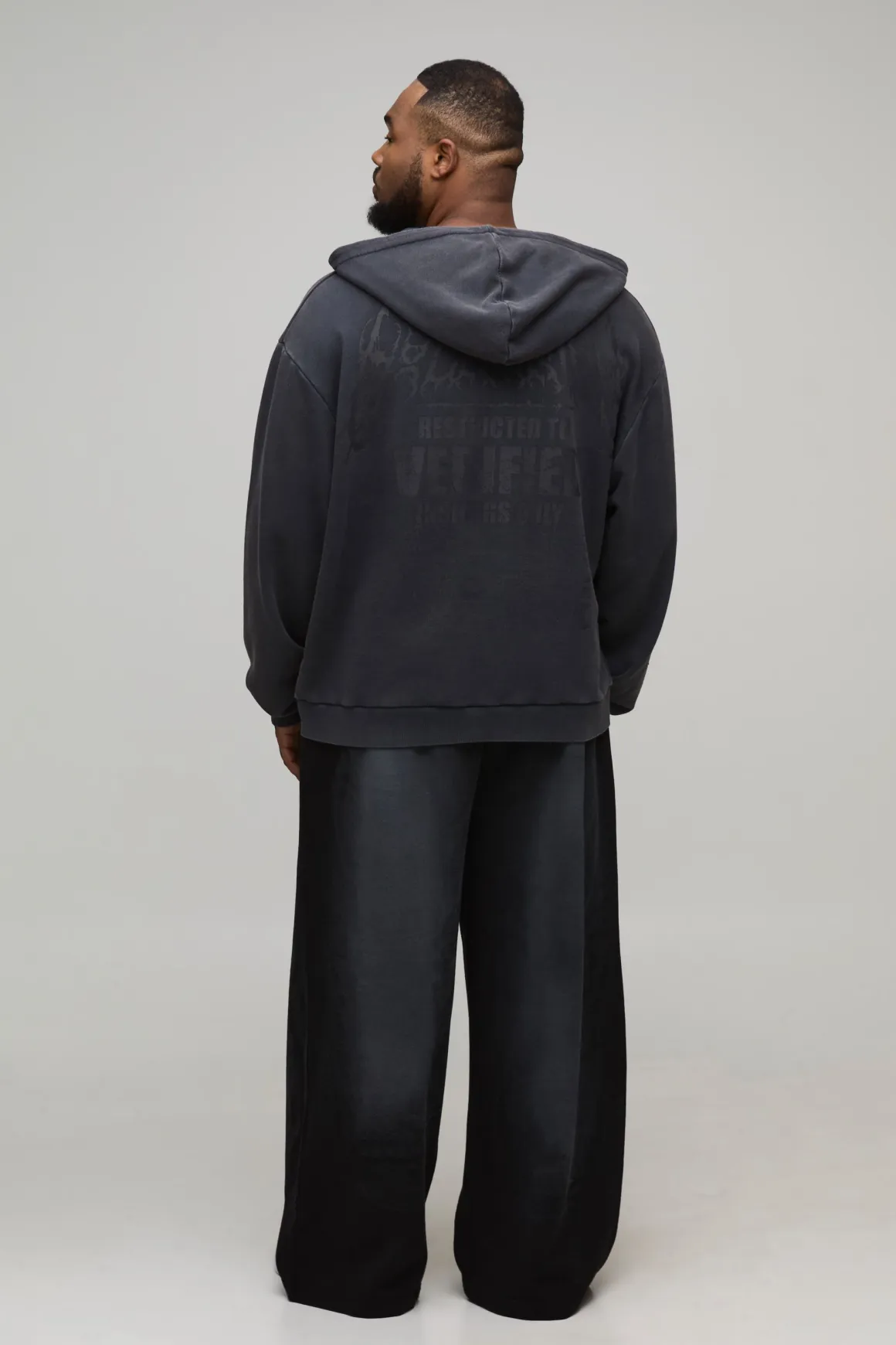 Sweat à Casynthétiqueche Oversize Boxy Exclusif Slogan Gothique Col V Ourlet Brut Imprimé Délavé Plus