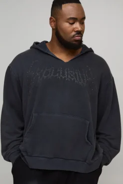 Sweat à Casynthétiqueche Oversize Boxy Exclusif Slogan Gothique Col V Ourlet Brut Imprimé Délavé Plus
