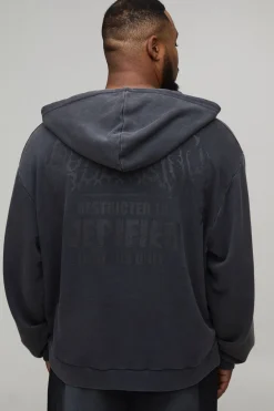 Sweat à Casynthétiqueche Oversize Boxy Exclusif Slogan Gothique Col V Ourlet Brut Imprimé Délavé Plus