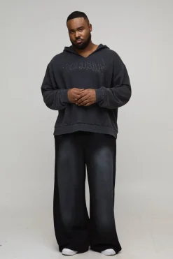 Sweat à Casynthétiqueche Oversize Boxy Exclusif Slogan Gothique Col V Ourlet Brut Imprimé Délavé Plus